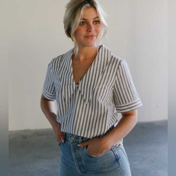 Just Female Tops - JUST Female Size 38 • Rialto Blouse Stripe Short Sleeve Top.